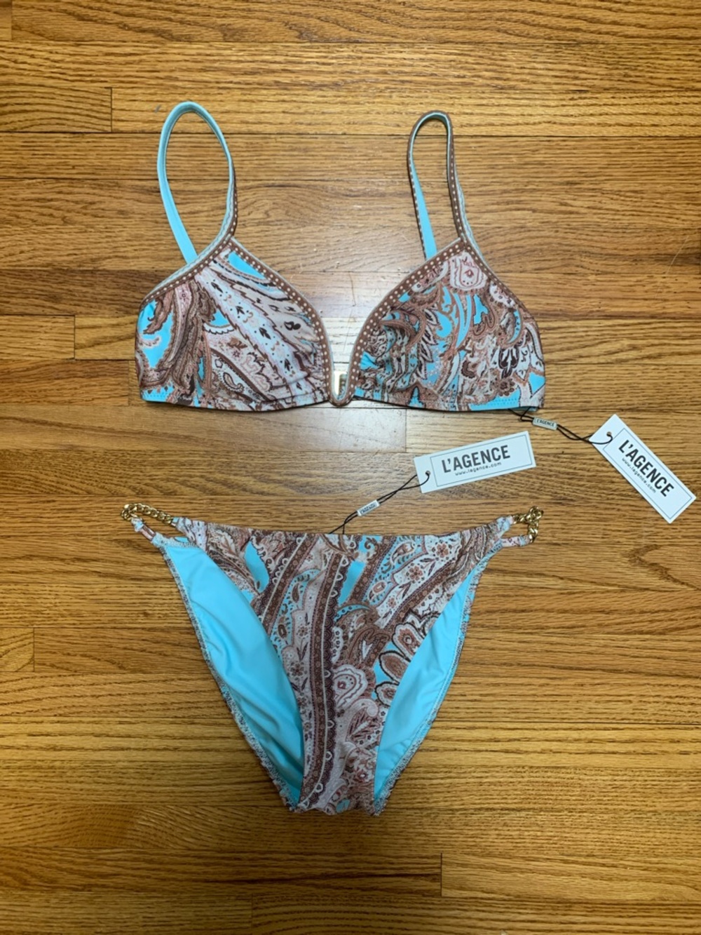 L’AGENCE swimsuit - brown/ice blue paisley bikini set bathing suit Alisha/violet